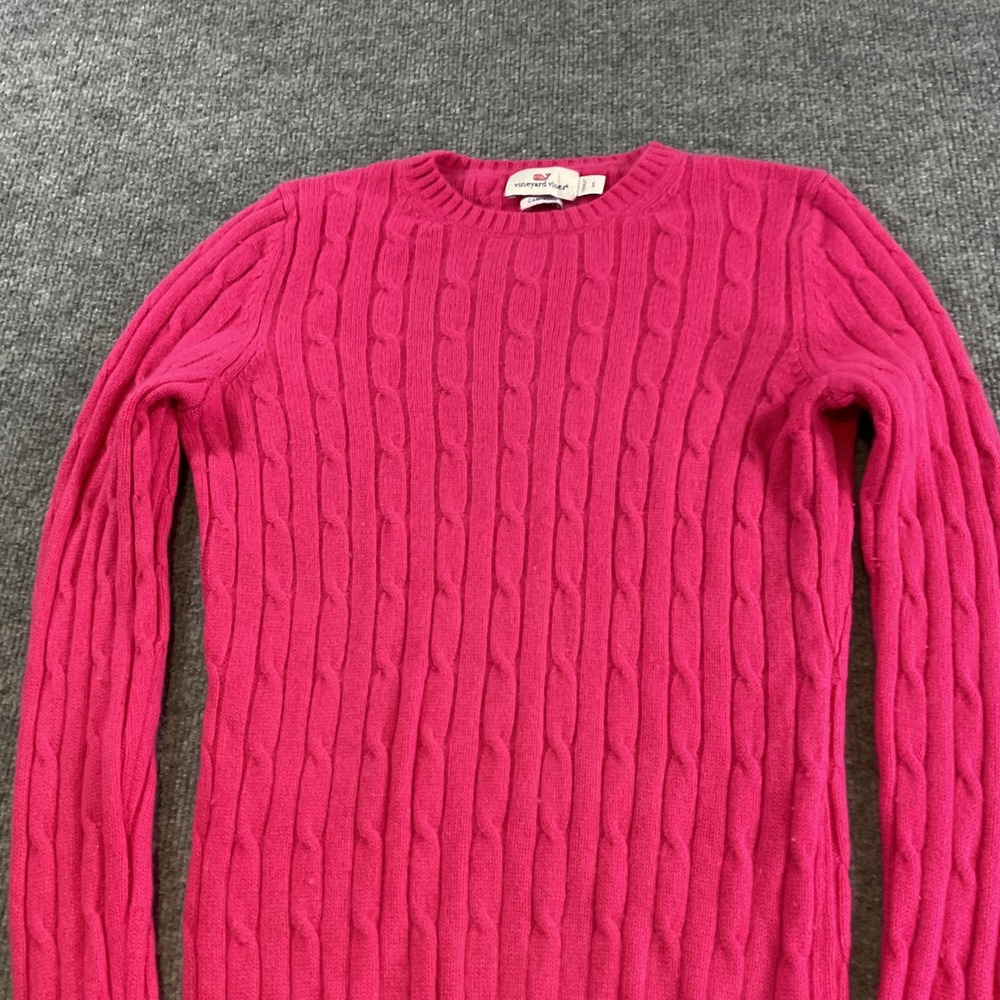 Vineyard Vines Womens Hot Pink 100% Cashmere Cable Knit Crew Neck Sweater Small - Picture 6 of 10
